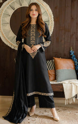 3 PCS LNF-34-BLACK VISCOSE SHIRT & TROUSER WITH SHAWL