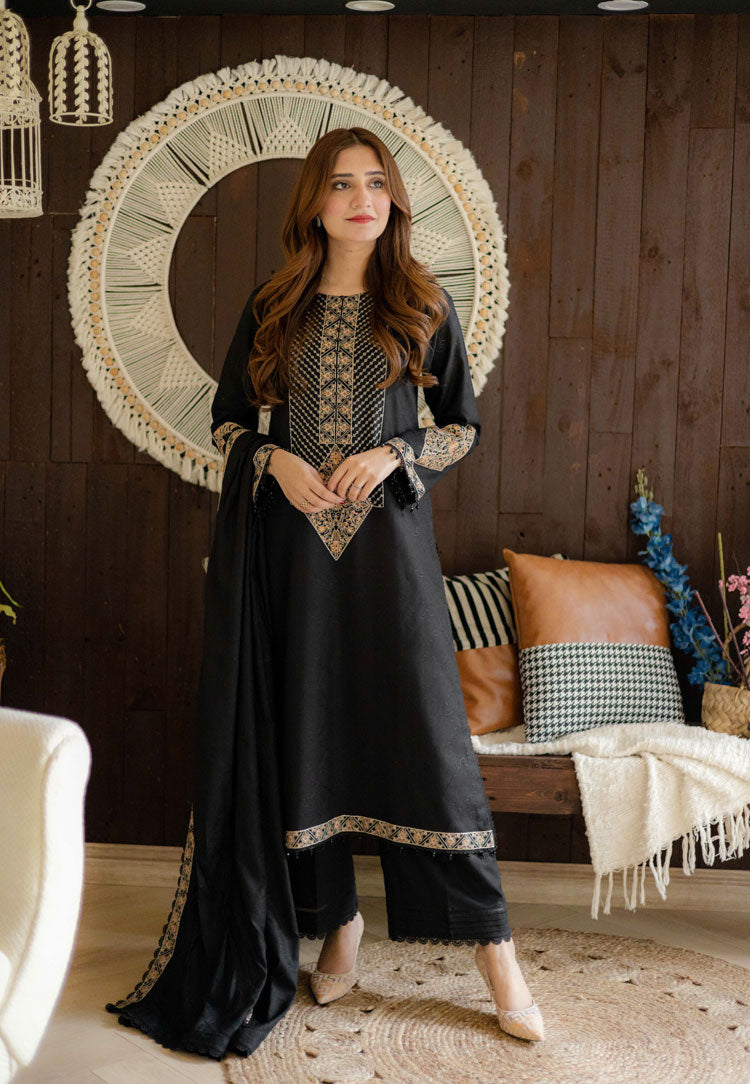 3 PCS LNF-34-BLACK VISCOSE SHIRT & TROUSER WITH SHAWL