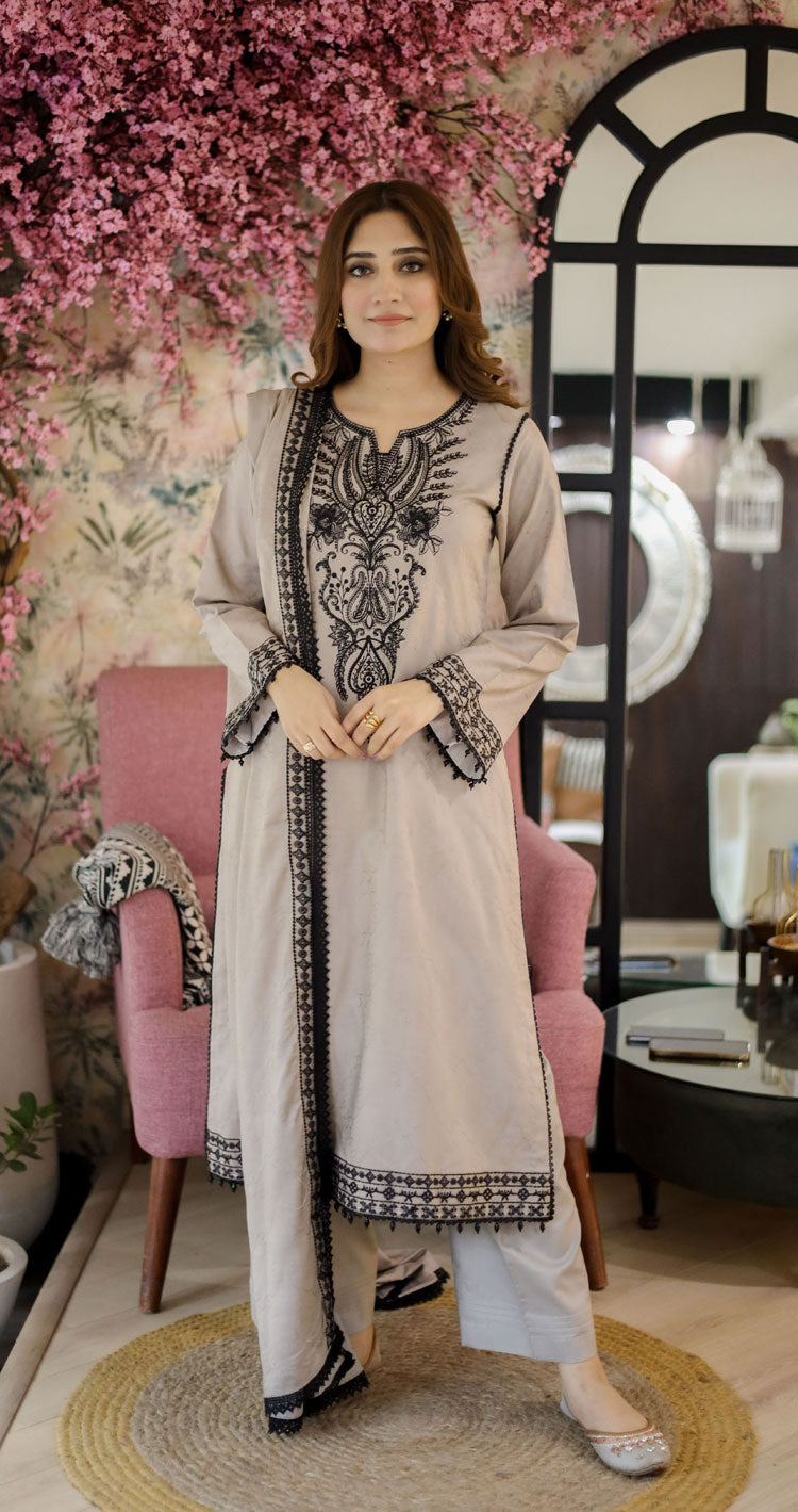 3 PCS LNF-35-GREY VISCOSE SHIRT & TROUSER WITH SHAWL