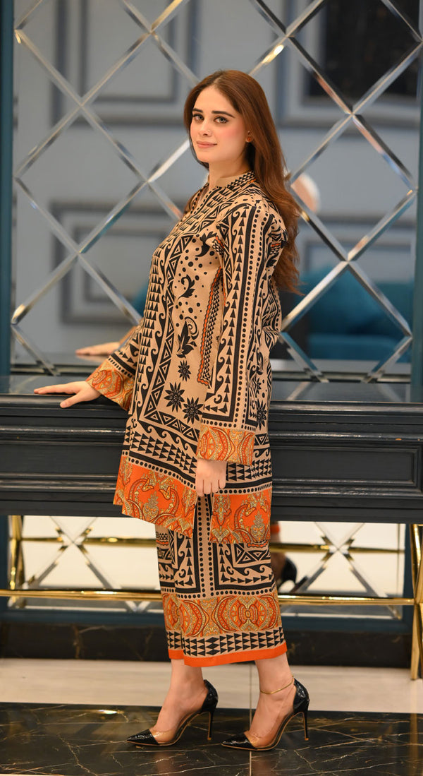 LNF P003 PRINTED CO-ORD SET BEIGE