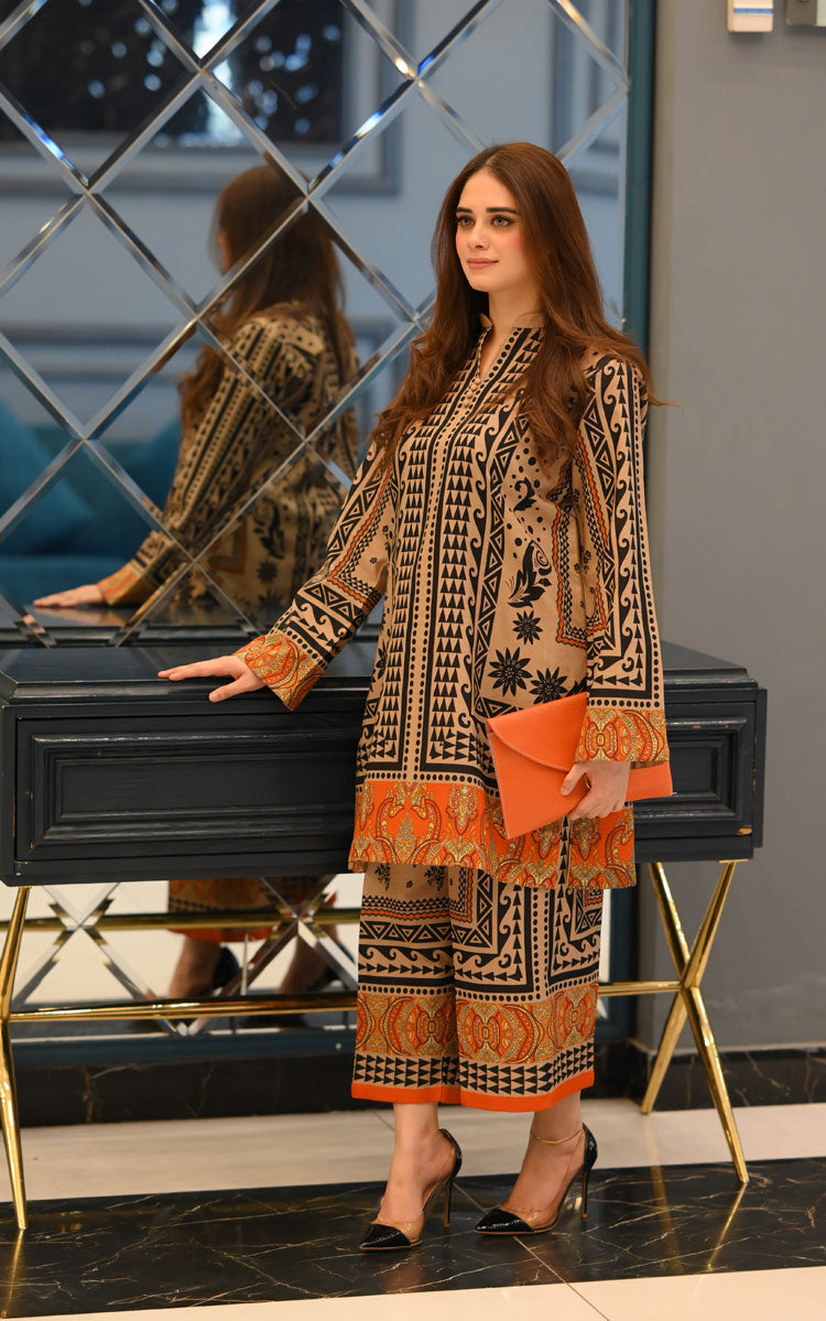 LNF P003 PRINTED CO-ORD SET BEIGE
