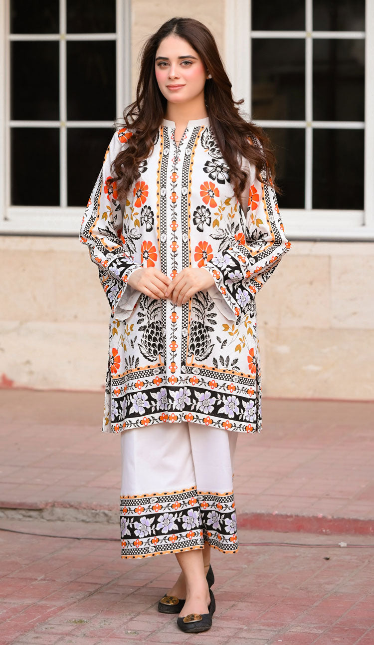 LNF P005 PRINTED CO-ORD SET OFF WHITE