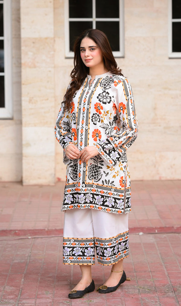 LNF P005 PRINTED CO-ORD SET OFF WHITE