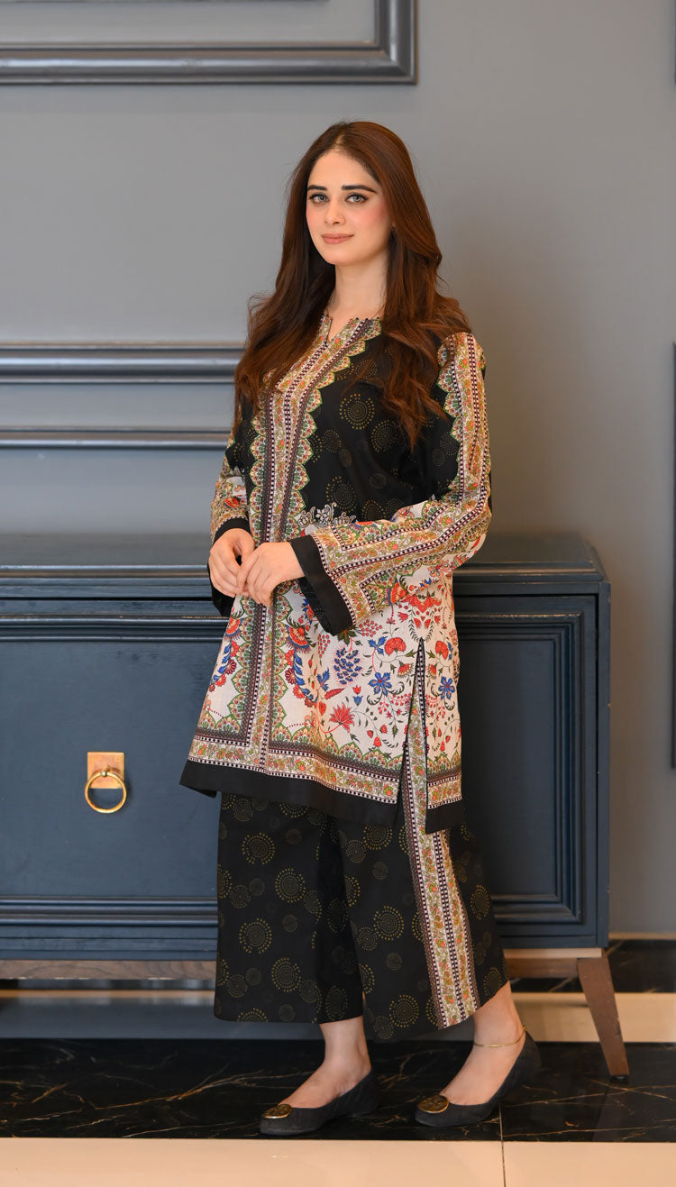 LNF P006 PRINTED CO-ORD SET BLACK