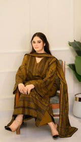 LNF P019 MEHNDI 3 PCS PRINTED UNSTITCHED