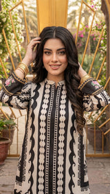 LNF P027 BLACK & WHITE 2 PCS UNSTITICHED