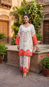 LNF P028 MULTI WHITE 2 PCS UNSTITICHED