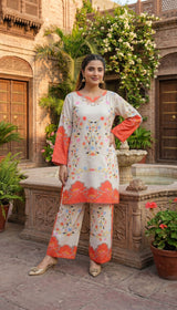 LNF P028 MULTI WHITE 2 PCS UNSTITICHED
