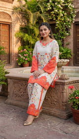 LNF P028 MULTI WHITE 2 PCS UNSTITICHED