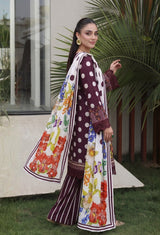 D# 11184 Wine Purple 3 PCS Unstitched Lawn
