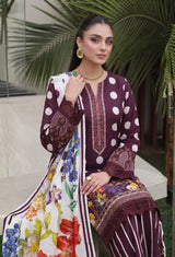 D# 11184 Wine Purple 3 PCS Unstitched Lawn