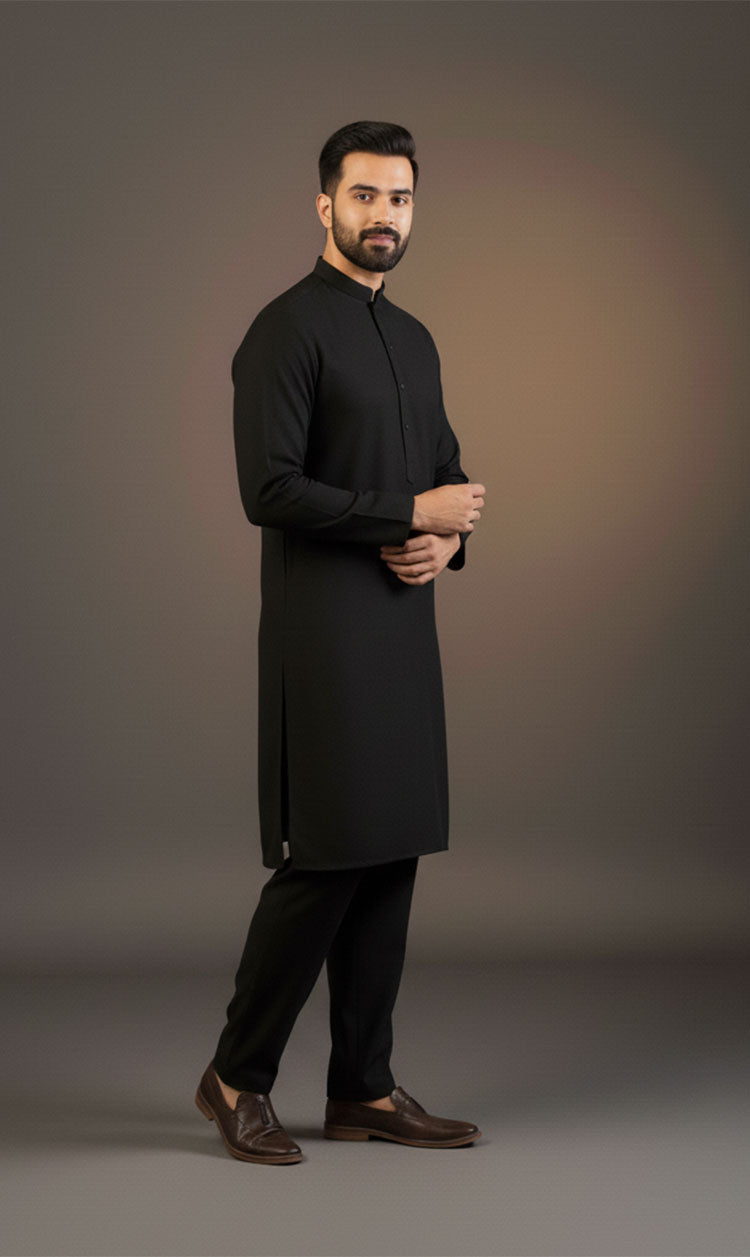 MNF 001 BLACK MEN,S UNSTITCHED BLENDED FABRIC