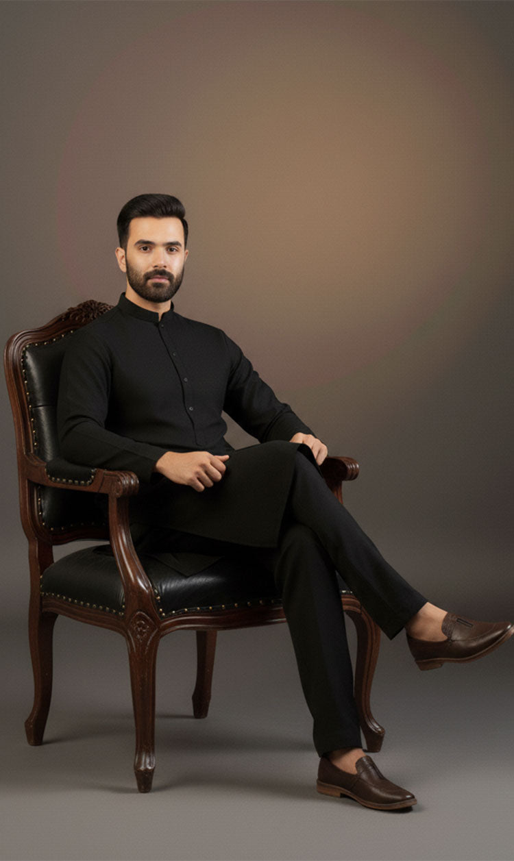 MNF 001 BLACK MEN,S UNSTITCHED BLENDED FABRIC