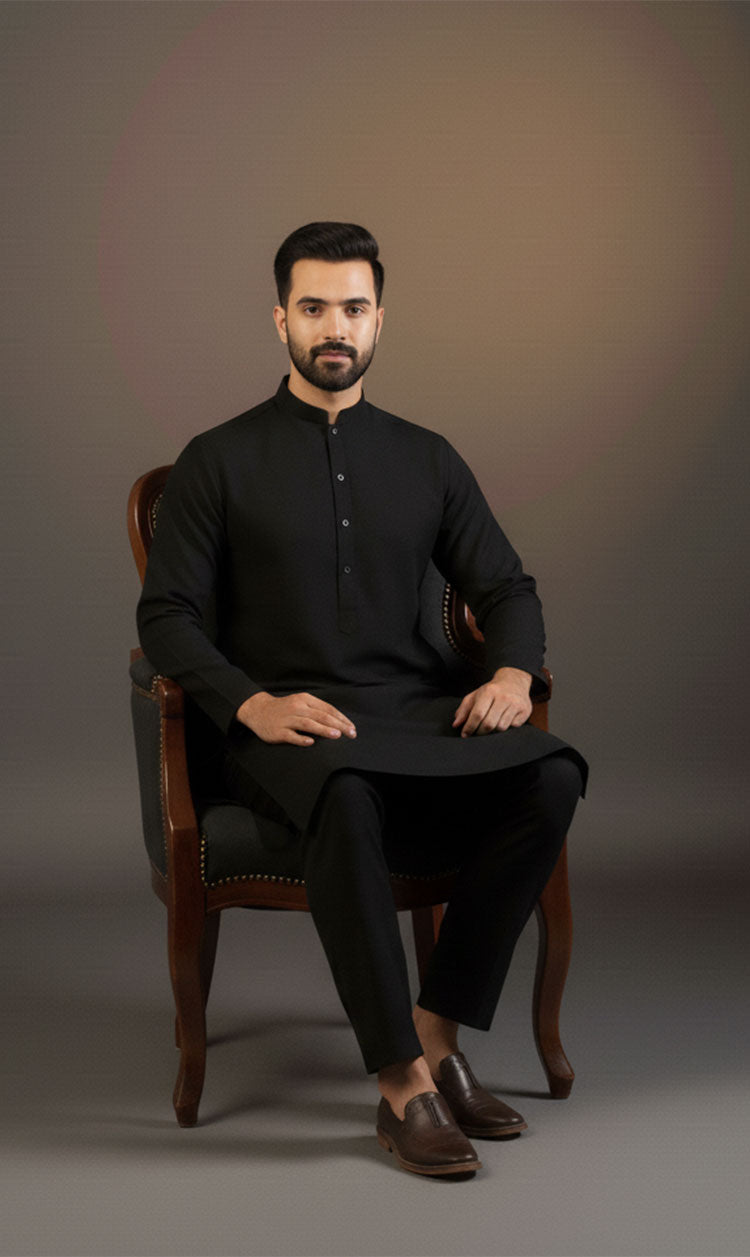 MNF 001 BLACK MEN,S UNSTITCHED BLENDED FABRIC