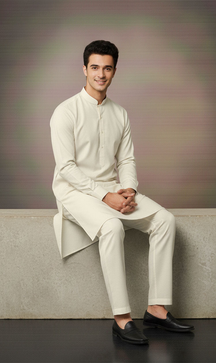 MNF 004 OFF WHITE MEN,S UNSTITCHED BLENDED FABRIC