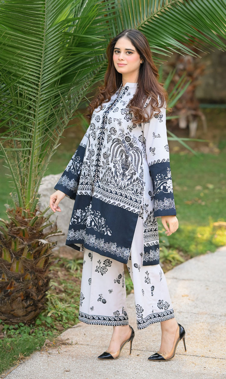 LNF P008 PRINTED CO-ORD SET SILVER & BLACK