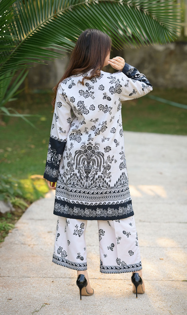 LNF P008 PRINTED CO-ORD SET SILVER & BLACK