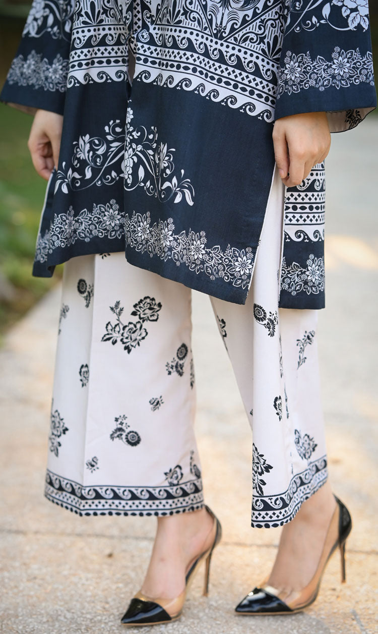 LNF P008 PRINTED CO-ORD SET SILVER & BLACK