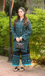 LNF P010 PRINTED CO-ORD SET TEAL BLACK