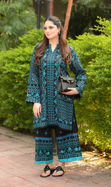 LNF P010 PRINTED CO-ORD SET TEAL BLACK