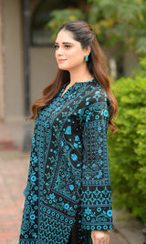 LNF P010 PRINTED CO-ORD SET TEAL BLACK