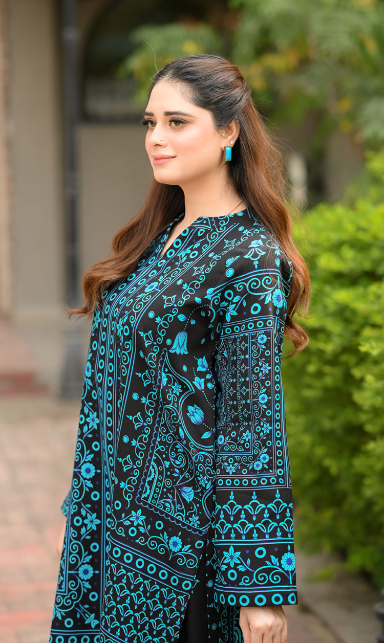 LNF P010 PRINTED CO-ORD SET TEAL BLACK