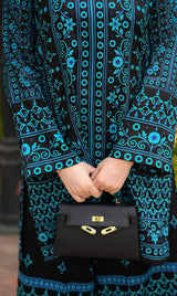 LNF P010 PRINTED CO-ORD SET TEAL BLACK