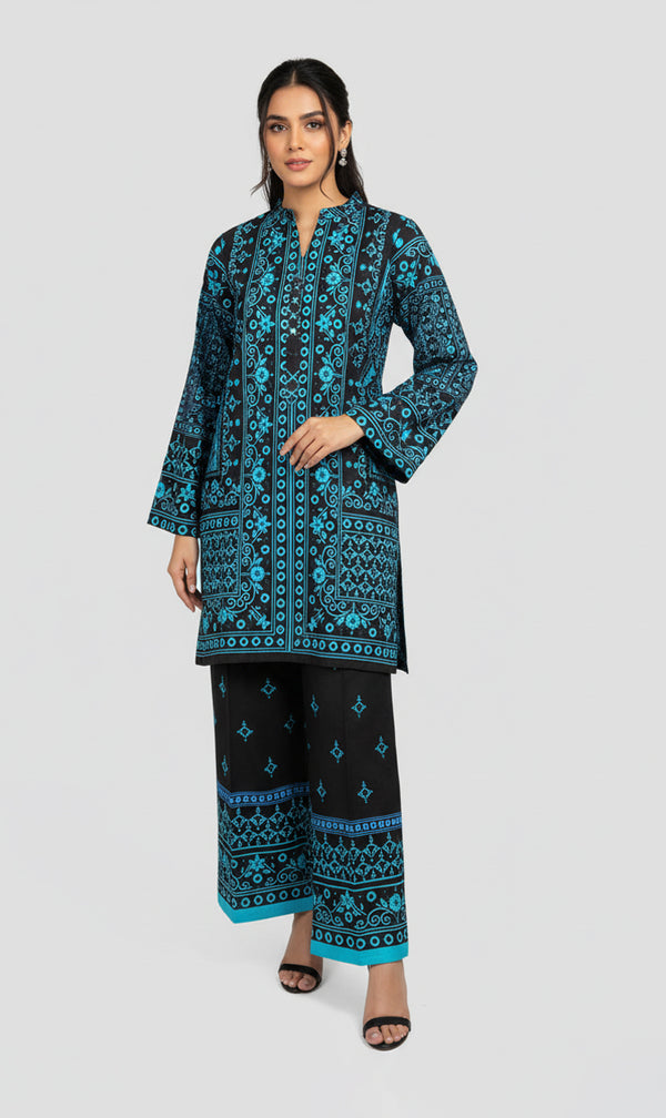 LNF P010 PRINTED CO-ORD SET TEAL BLACK