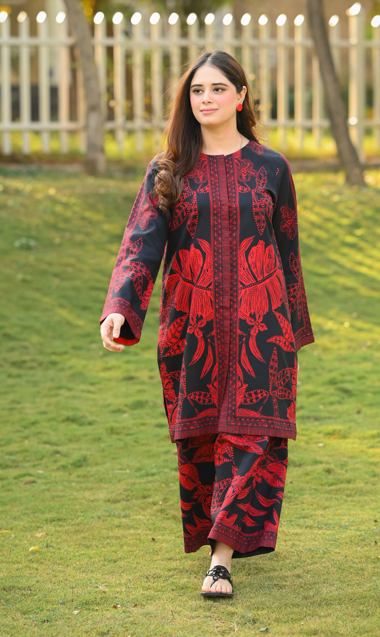 LNF P011 PRINTED CO-ORD SET RED & BLACK