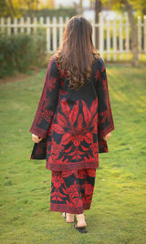LNF P011 PRINTED CO-ORD SET RED & BLACK