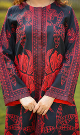 LNF P011 PRINTED CO-ORD SET RED & BLACK