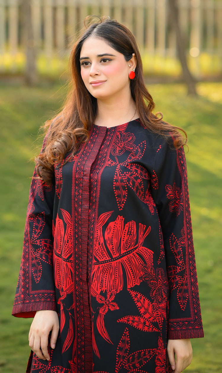 LNF P011 PRINTED CO-ORD SET RED & BLACK