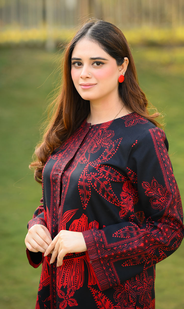 LNF P011 PRINTED CO-ORD SET RED & BLACK