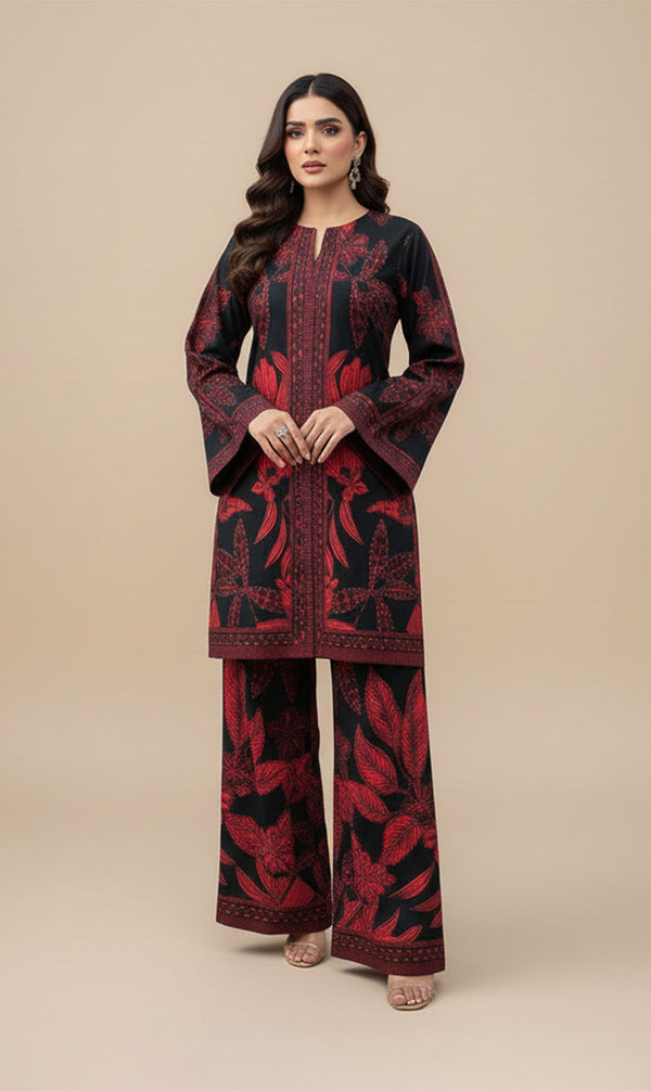 LNF P011 PRINTED CO-ORD SET RED & BLACK