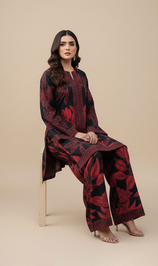 LNF P011 PRINTED CO-ORD SET RED & BLACK