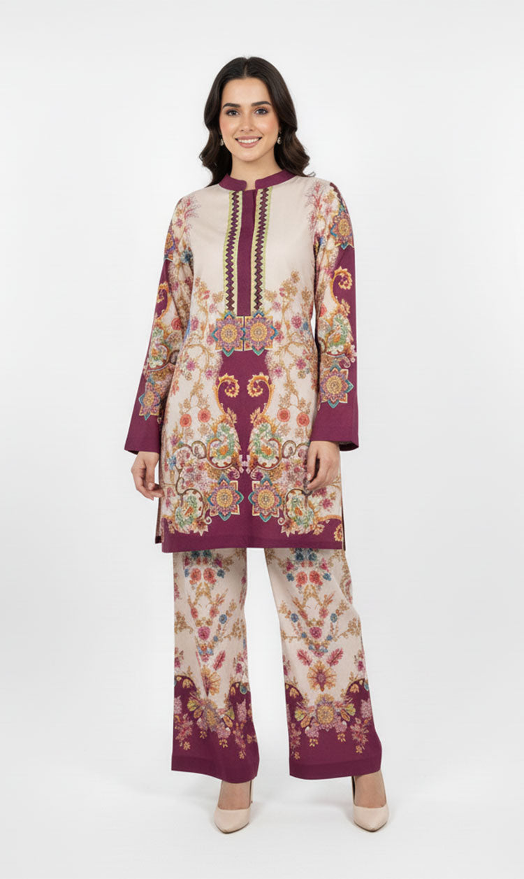 LNF P012 PRINTED CO-ORD SET PLUM