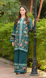 LNF P015 PRINTED CO-ORD SET TEAL GREEN