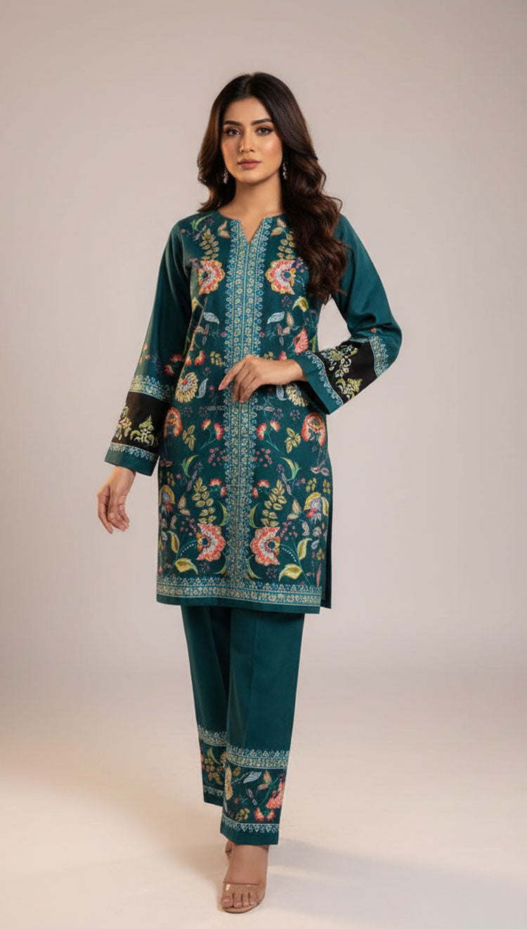 LNF P015 PRINTED CO-ORD SET TEAL GREEN