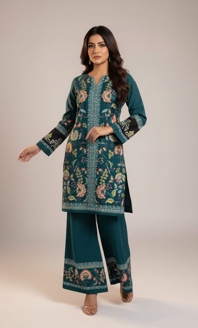 LNF P015 PRINTED CO-ORD SET TEAL GREEN