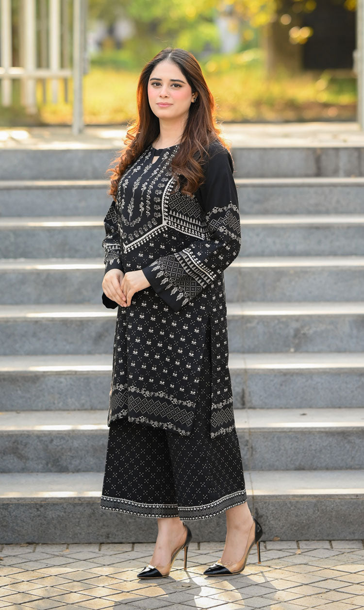 LNF P016 PRINTED CO-ORD SET BLACK & OFF WHITE