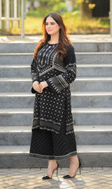 LNF P016 PRINTED CO-ORD SET BLACK & OFF WHITE