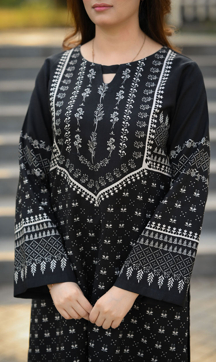 LNF P016 PRINTED CO-ORD SET BLACK & OFF WHITE