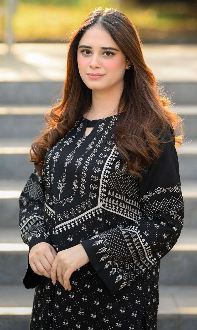 LNF P016 PRINTED CO-ORD SET BLACK & OFF WHITE