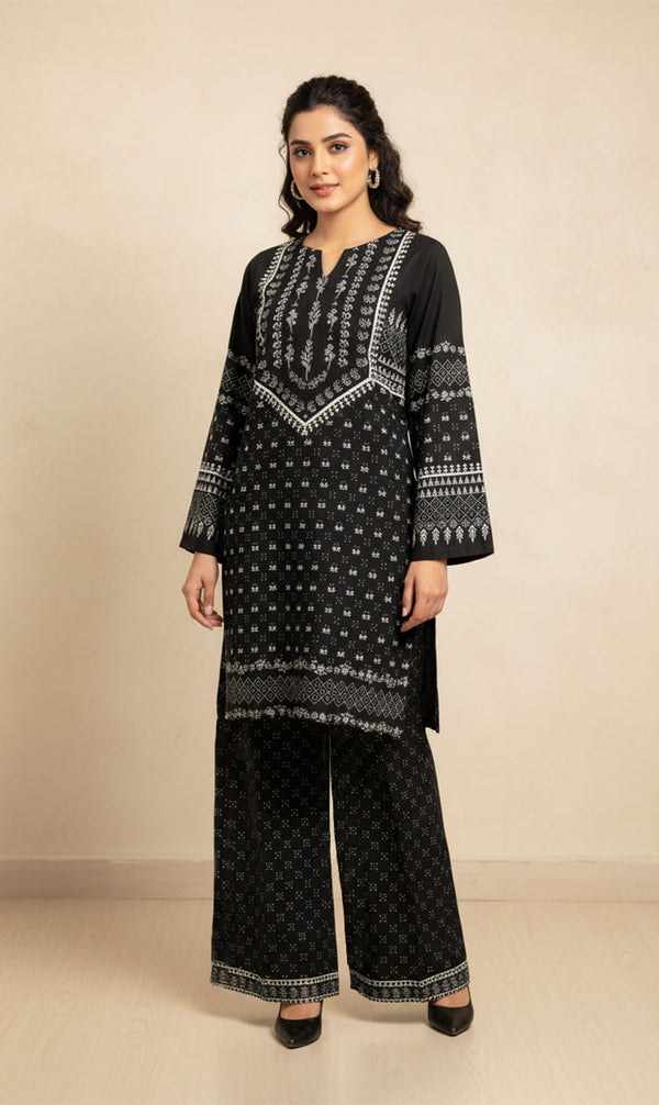 LNF P016 PRINTED CO-ORD SET BLACK & OFF WHITE