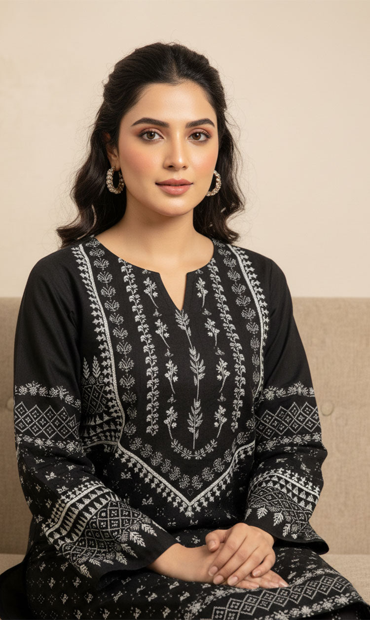 LNF P016 PRINTED CO-ORD SET BLACK & OFF WHITE