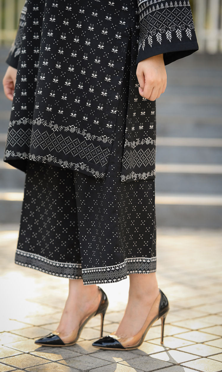 LNF P016 PRINTED CO-ORD SET BLACK & OFF WHITE
