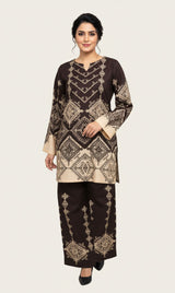 LNF P017 PRINTED CO-ORD SET DEEP BROWN
