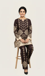 LNF P017 PRINTED CO-ORD SET DEEP BROWN