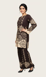 LNF P017 PRINTED CO-ORD SET DEEP BROWN