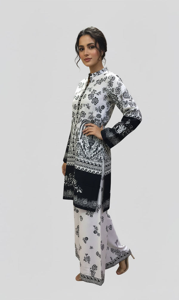 LNF P017 PRINTED CO-ORD SET SILVER & BLACK